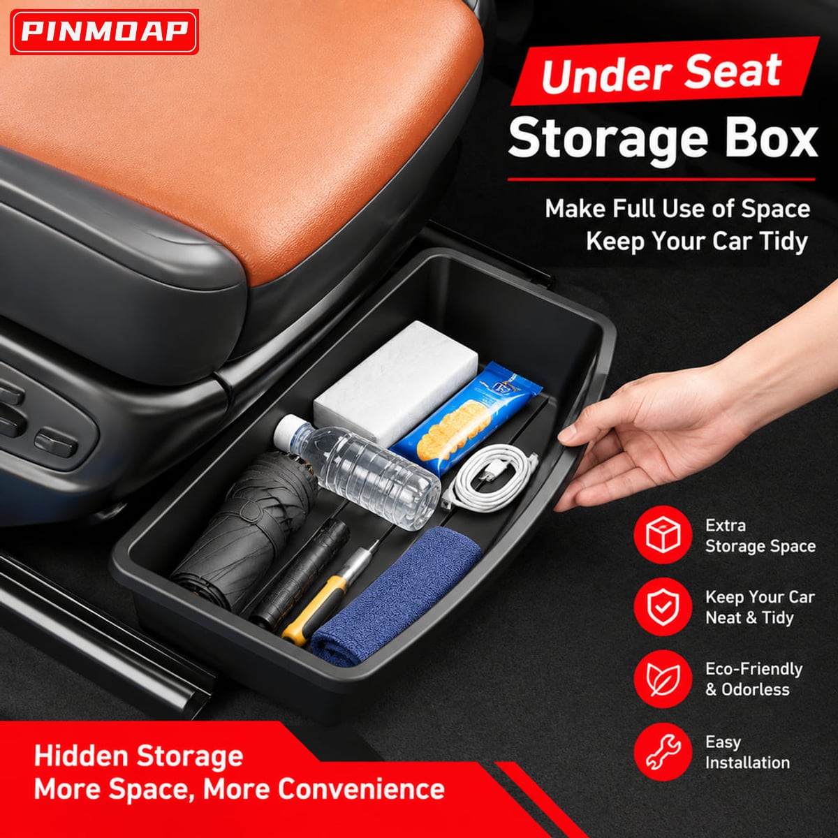 PINMOAP 차량용 시트 아래 수납 트레이, 검은색  - Car Cable Organizer 리뷰 및 가격